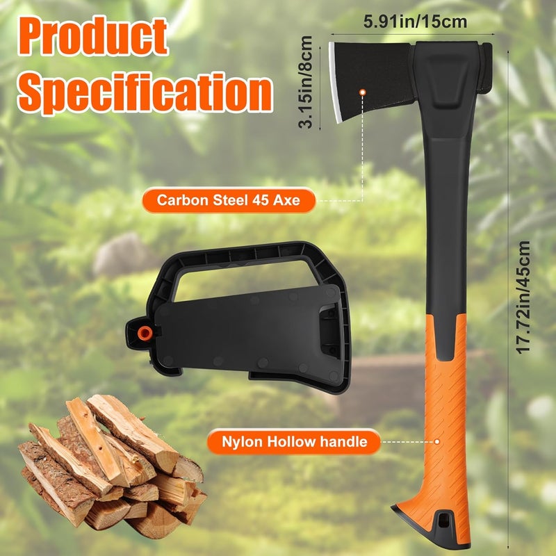 DESHIL X10 Hatchet Axe, 18” Camping Axe for Wood Splitting & Kindling with Nylon Hollow Handle, Anti-Slip Shock Absorption Grip for Outdoor Survival, Firewood, Hiking & Yard Tools - Image 2